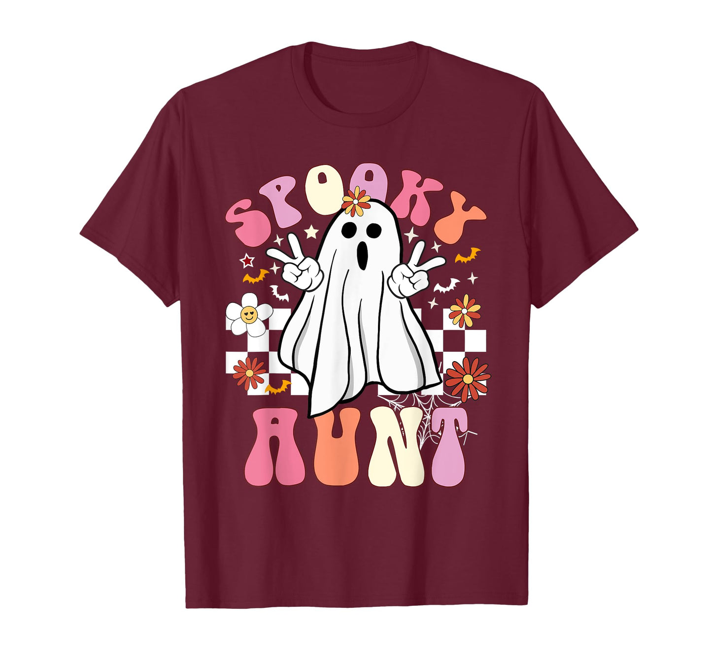 Spooky Aunt Floral Ghost Hippie Halloween Spooky Family T-Shirt