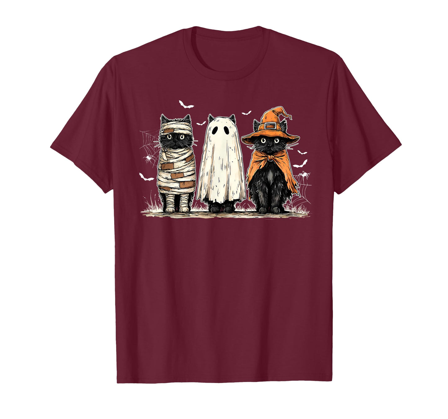 Black Cat Spooky Season Ghost Witch Mummy Funny Halloween T-Shirt
