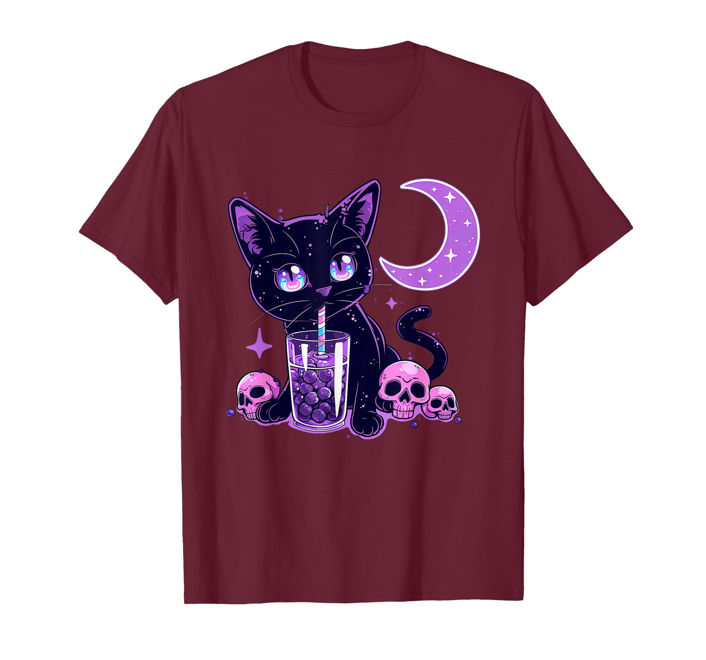 Cute Kawaii Cat Drink Boba Tea Purple Pastel Goth Neko Cat T-Shirt