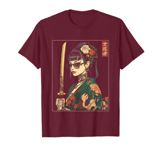 Japanese Gothic Samurai Art Woman With Katana Sword T-Shirt
