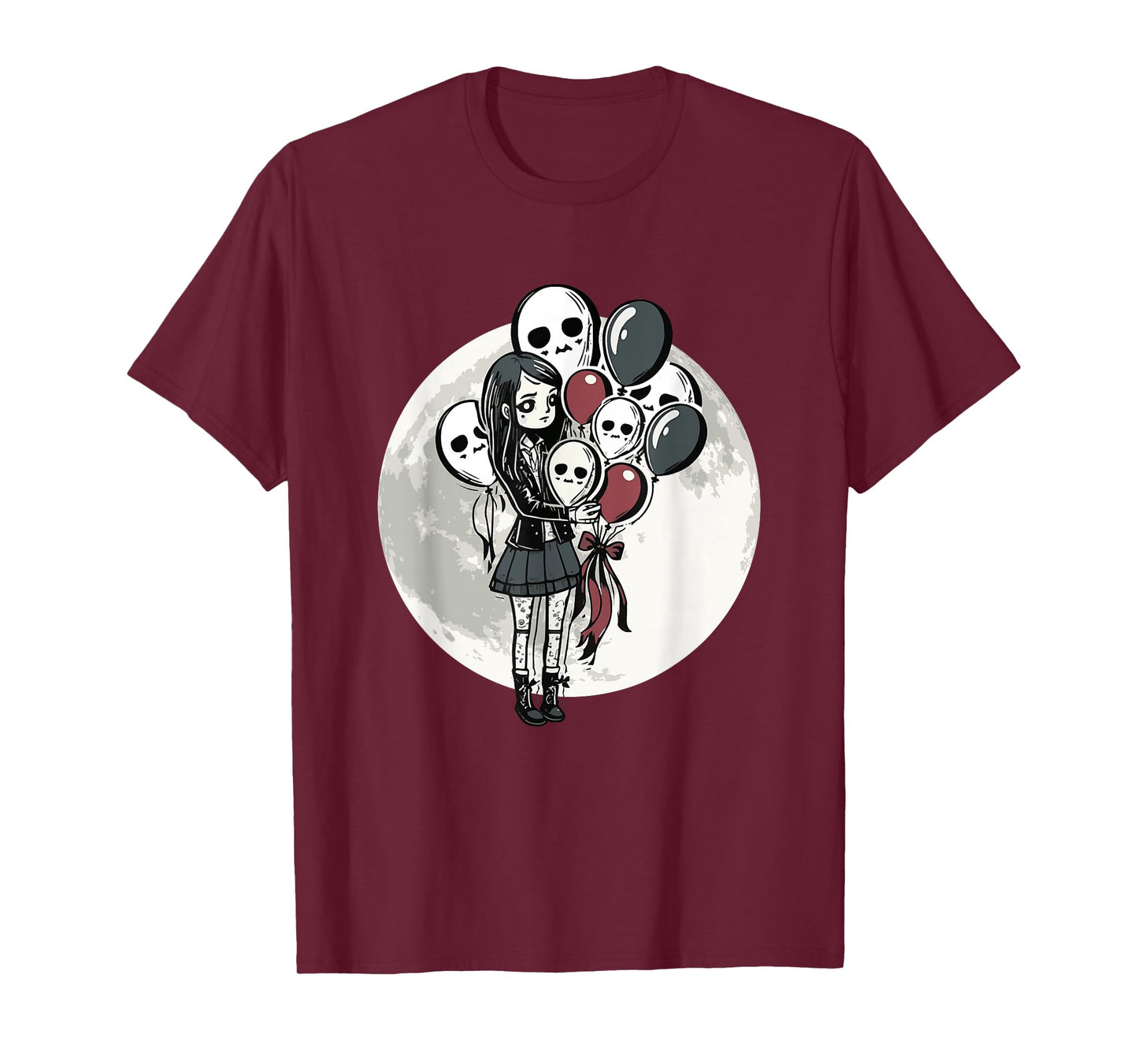 Goth Girl Holding Skull-Balloons - Goth Gothic T-Shirt