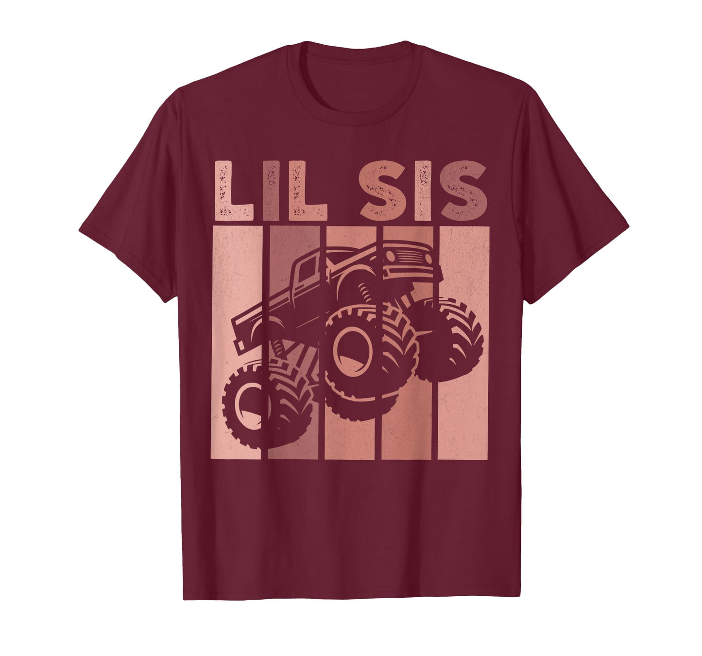 Little Sister Monster Truck Retro Lil Sis Matching Sibling T-Shirt