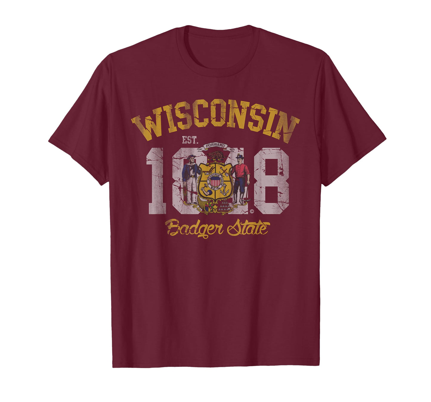 Wisconsin Badger State Flag Vintage Fade T-Shirt