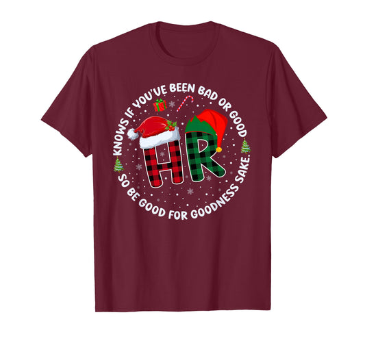 HR Knows If You've Been Bad Or Good Funny Christmas Plaid T-Shirt