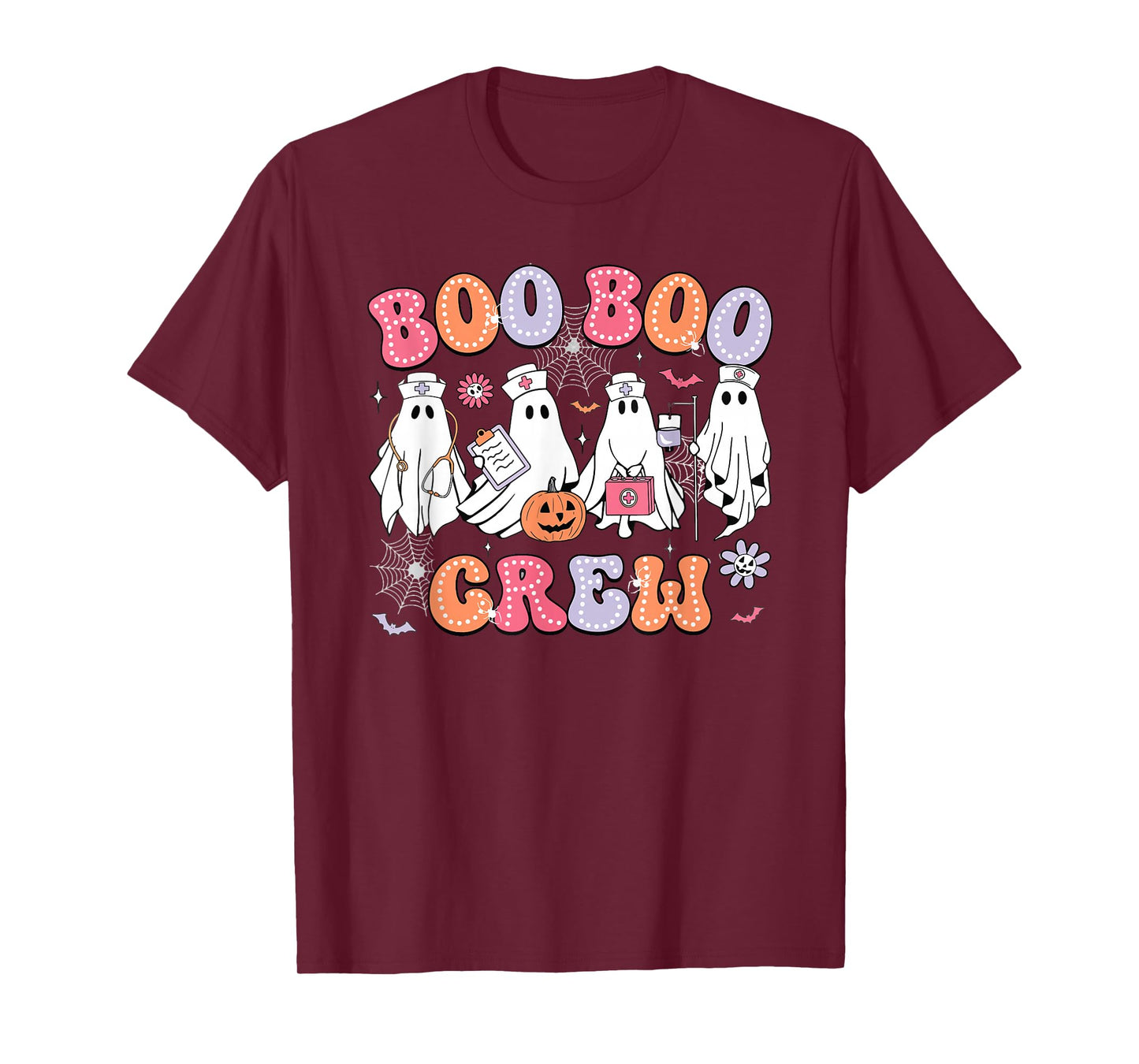 Halloween Nurse Groovy Boo Crew Nurse Funny Cute Ghost Women T-Shirt