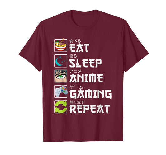 Eat Sleep Anime Gaming Repeat Kawaii Otaku Anime Manga T-Shirt