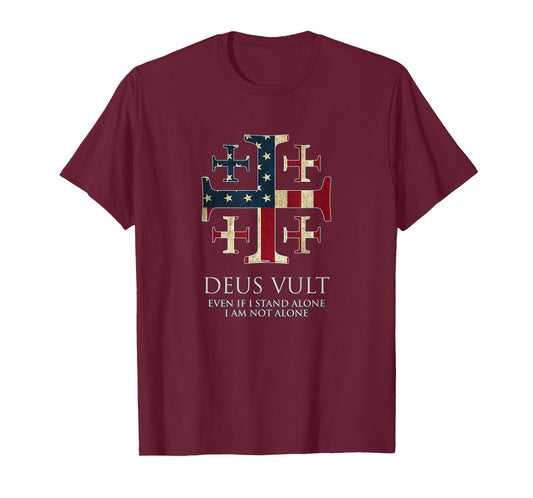Deus Vult, I Am Not Alone, Isaiah 41:10, Cross, USA Flag T-Shirt