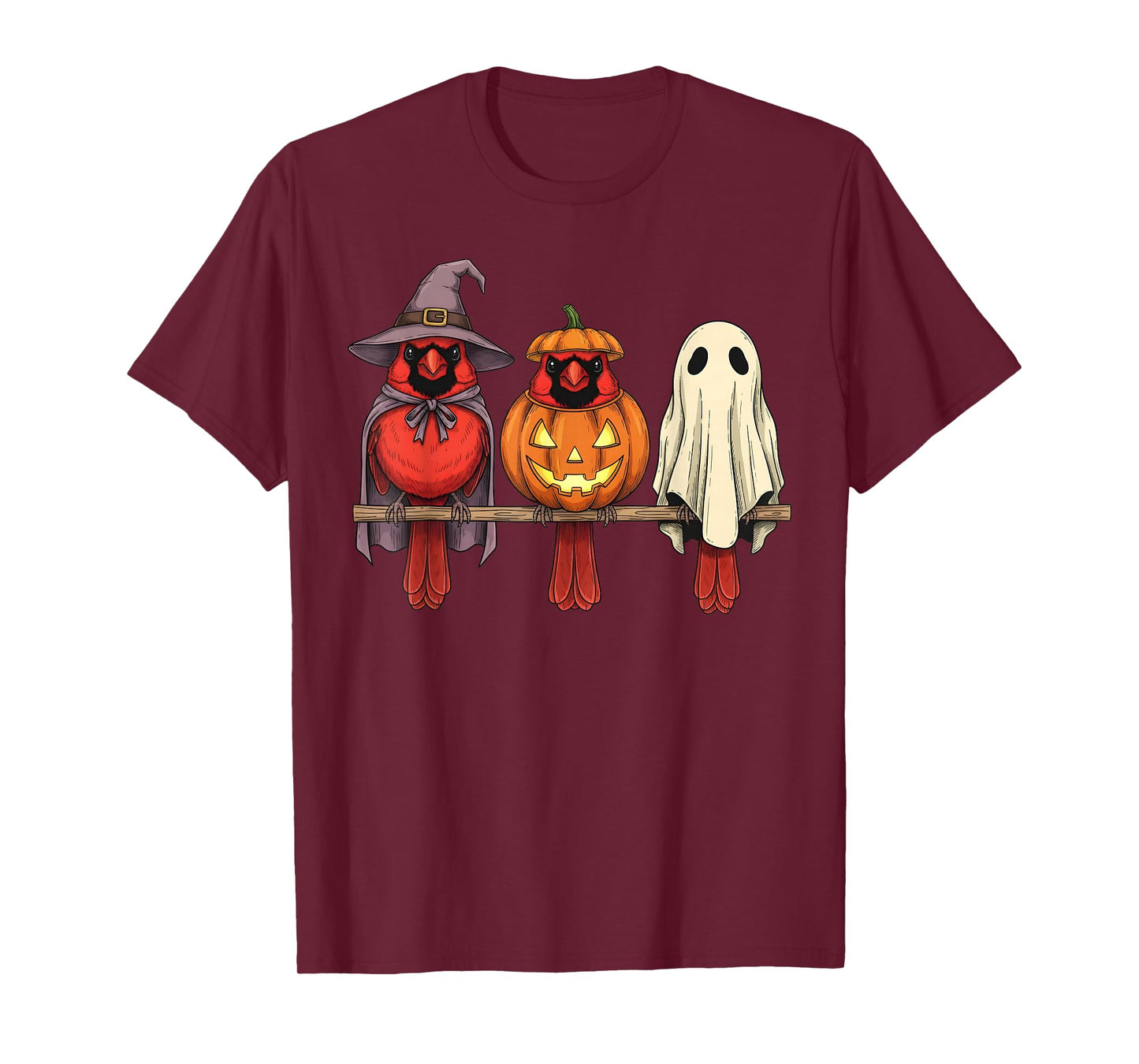 Spooky Ghost Red Cardinal Bird Lover Pumpkin Halloween T-Shirt