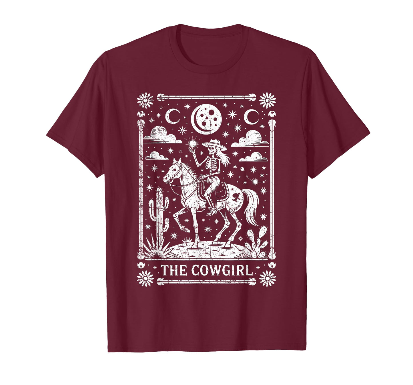 Skeleton Cowgirl Riding Horse Tarot Card Gothic Halloween T-Shirt