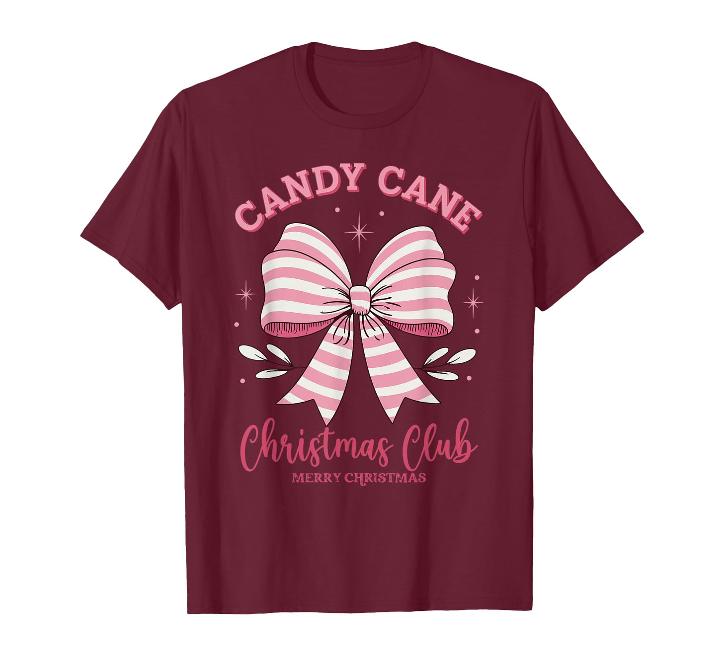 Pink Candy Cane Christmas Club Cute Coquette Bow Women Girl T-Shirt