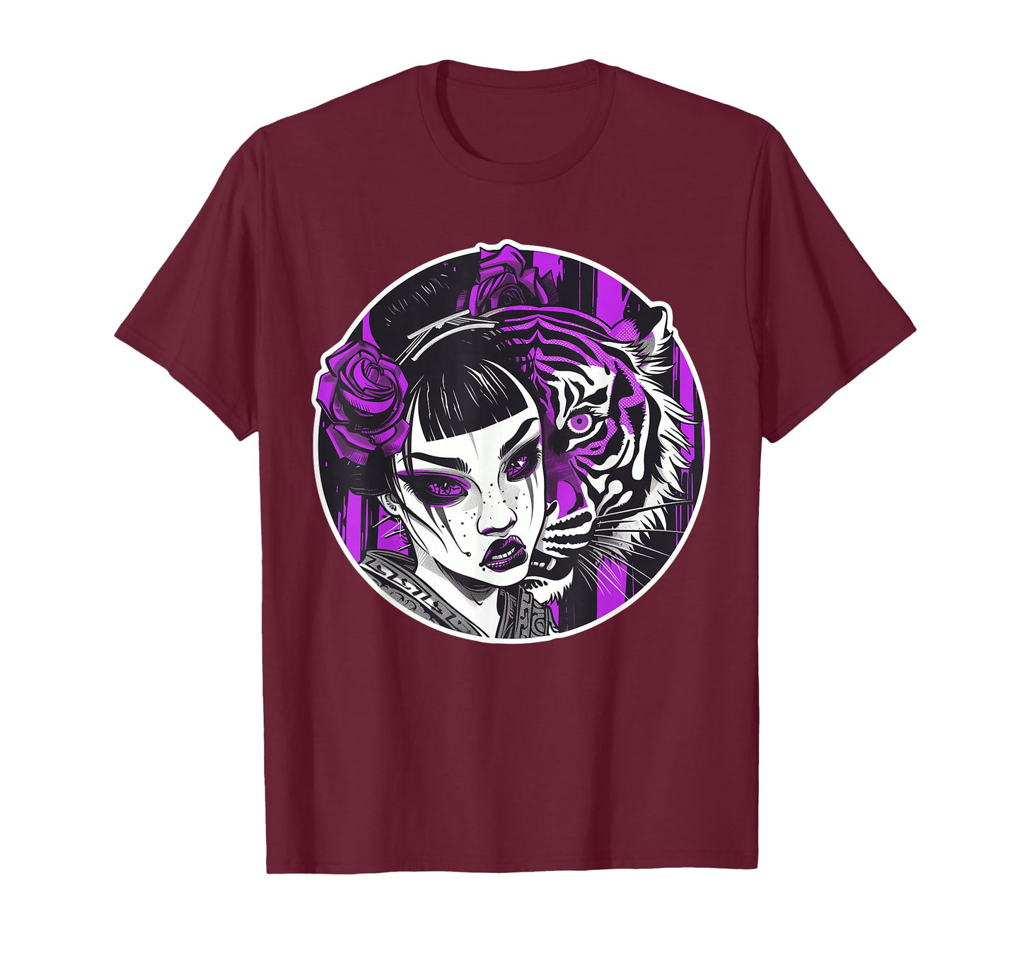 Kawaii Anime Geisha With Tiger Bliss For Otaku Enthusiasts T-Shirt