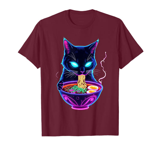 Cat Eating Ramen Noodles Japanese Funny Kawaii Cat T-Shirt