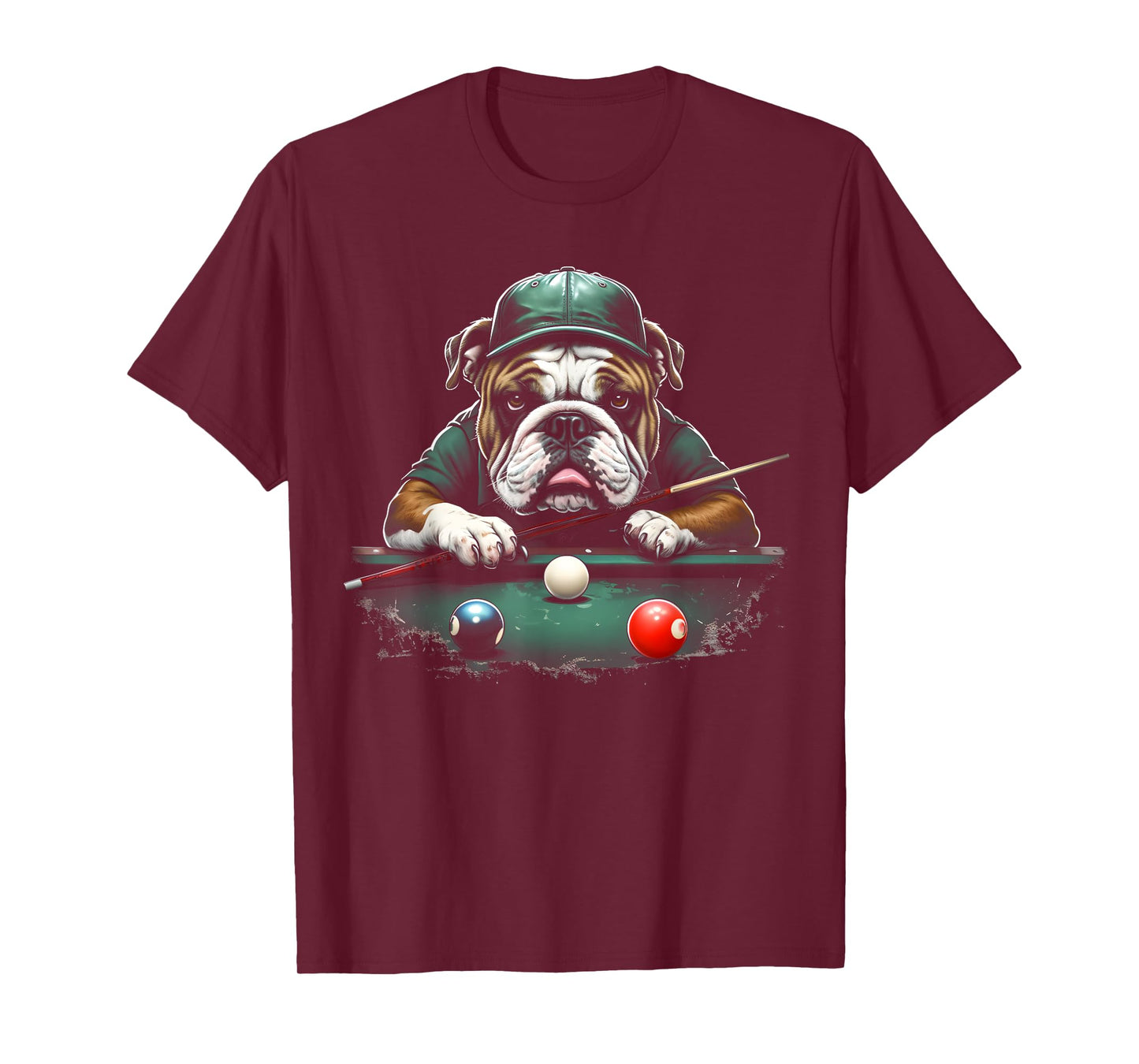 Bulldog Dog Playing Pool Billiard Lover Funny 8 Ball T-Shirt