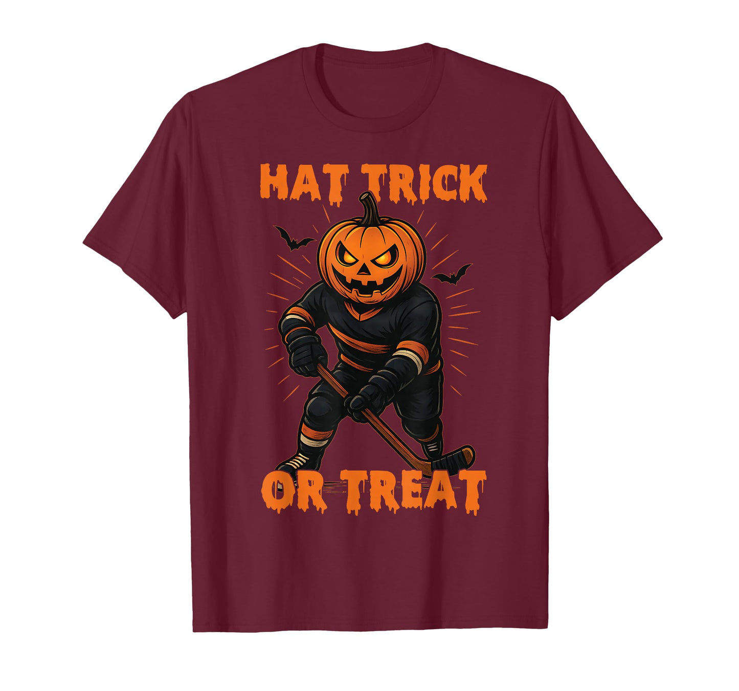 Halloween Hat Tricks or Treat Ice Hockey Pumpkin Player Tee T-Shirt