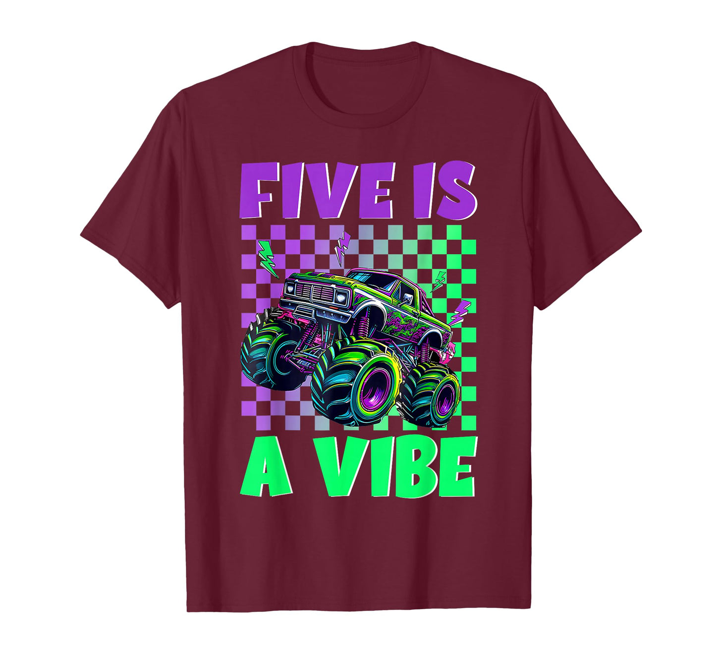 5 Year Old Five is A Vibe Monster Truck 5th Birthday Boy T-Shirt