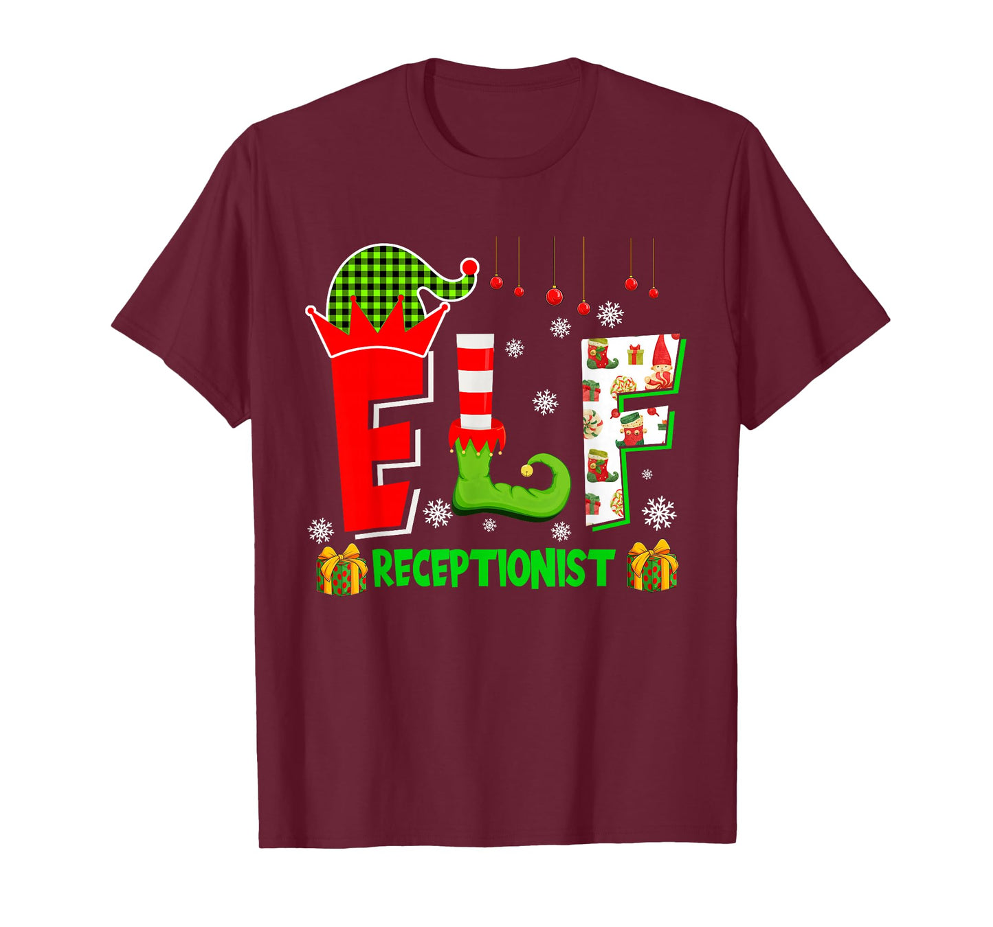Elf Receptionist Christmas Costume Matching Elf Lover Family T-Shirt