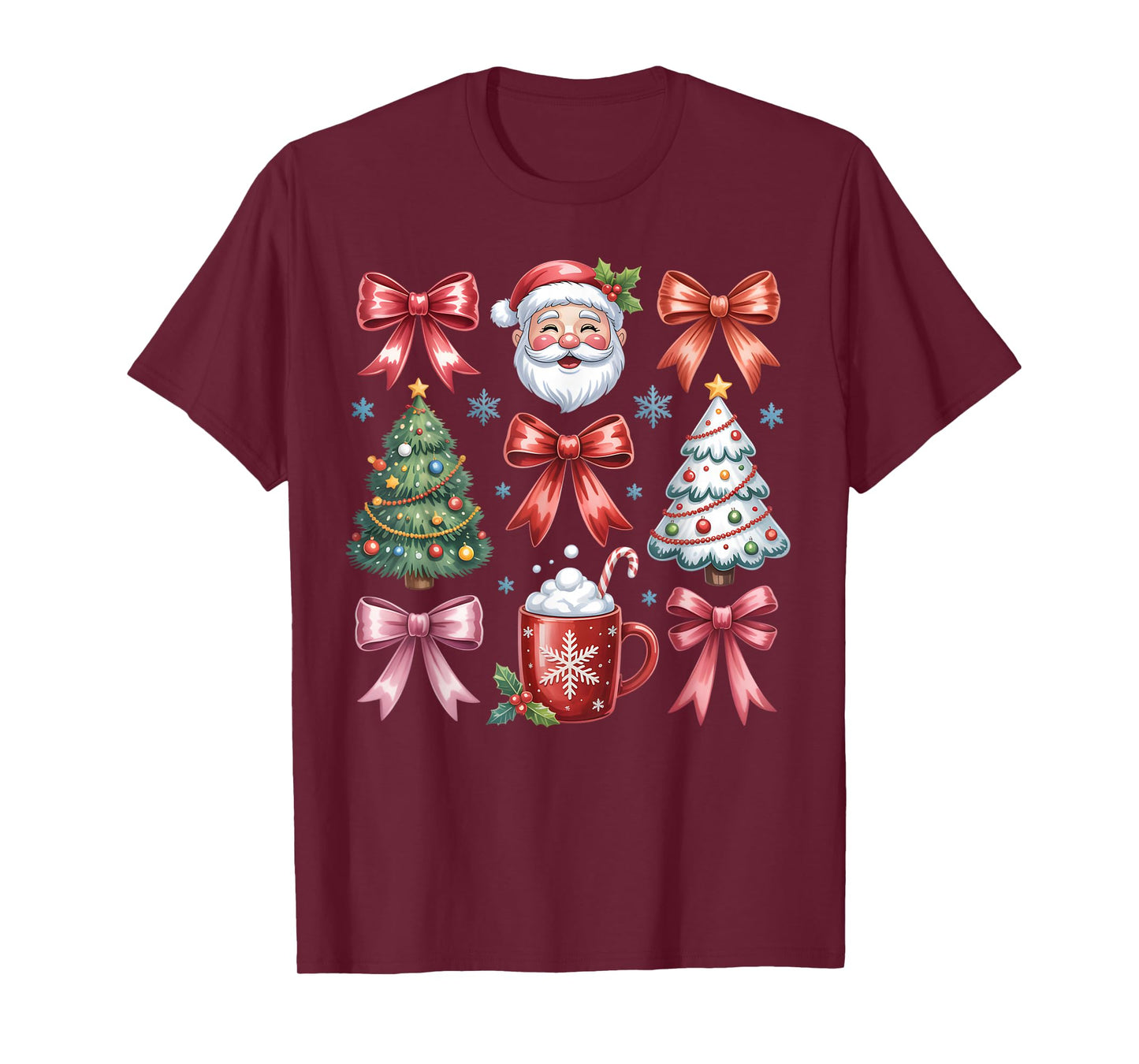 Retro Christmas Coquette Bow Santa Coffee Cake Holiday Women T-Shirt