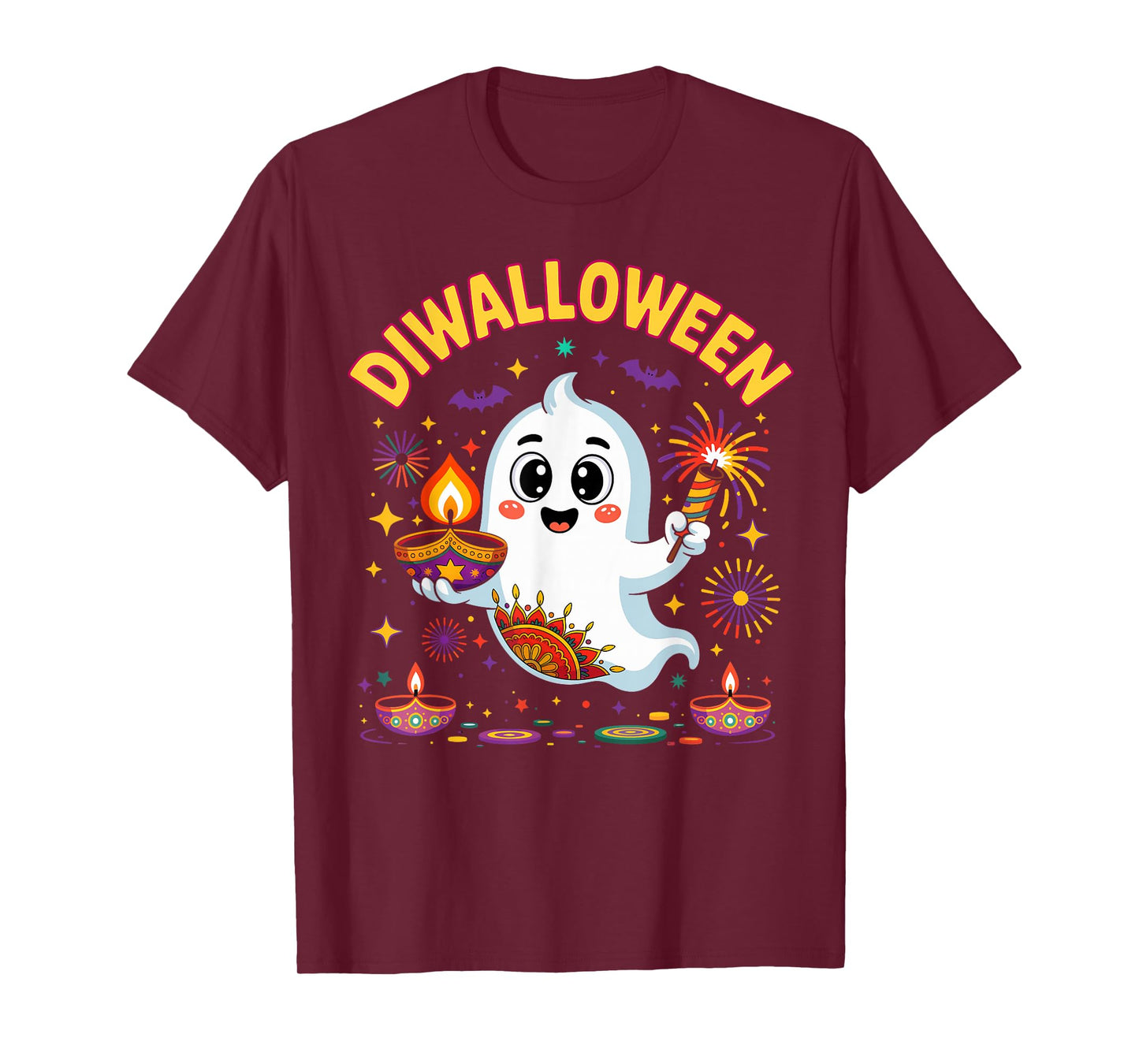 Diwalloween Cute Ghost Halloween Diwali Festival of Lights T-Shirt