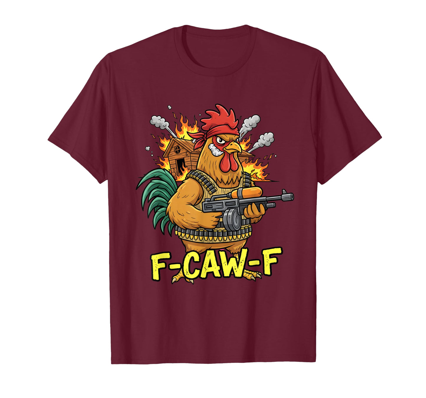 F Caw F Battle Rooster Commando Chicken Funny 80s Movie Fan T-Shirt