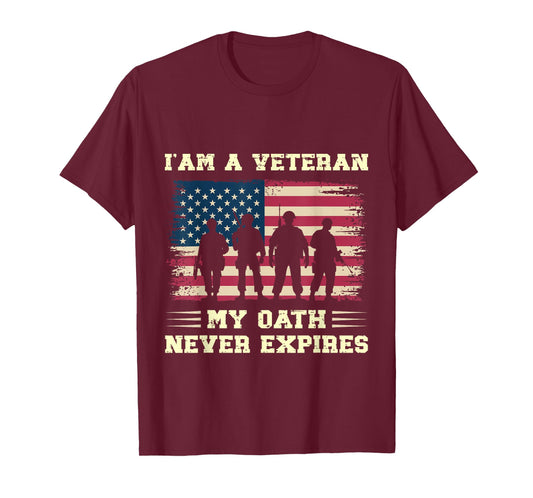 I Am A Veteran My Oath Never Expires Patriotic US Flag T-Shirt