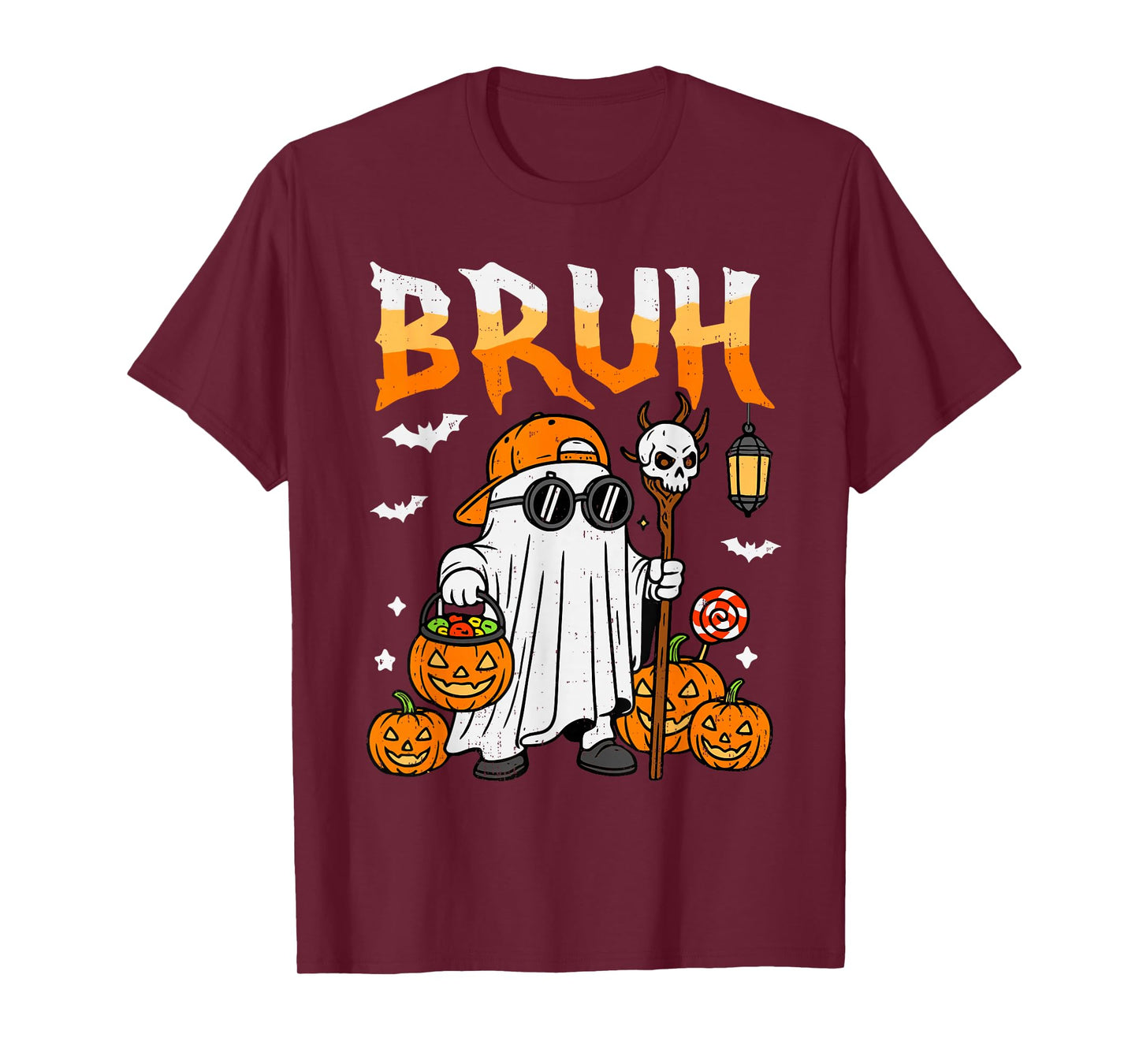 Bruh Ghost Candy Pumpkin Halloween Costume Boy Teen Bro Kid T-Shirt