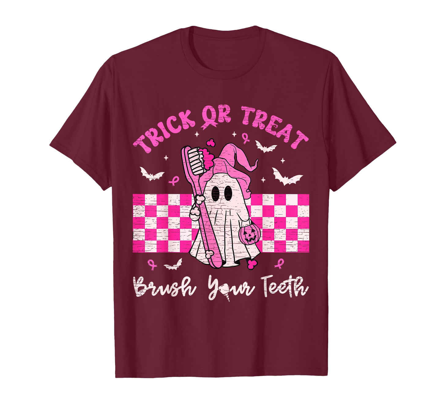 Wear A Pink Trick Or Treat Brush Your Teeth Dental Halloween T-Shirt