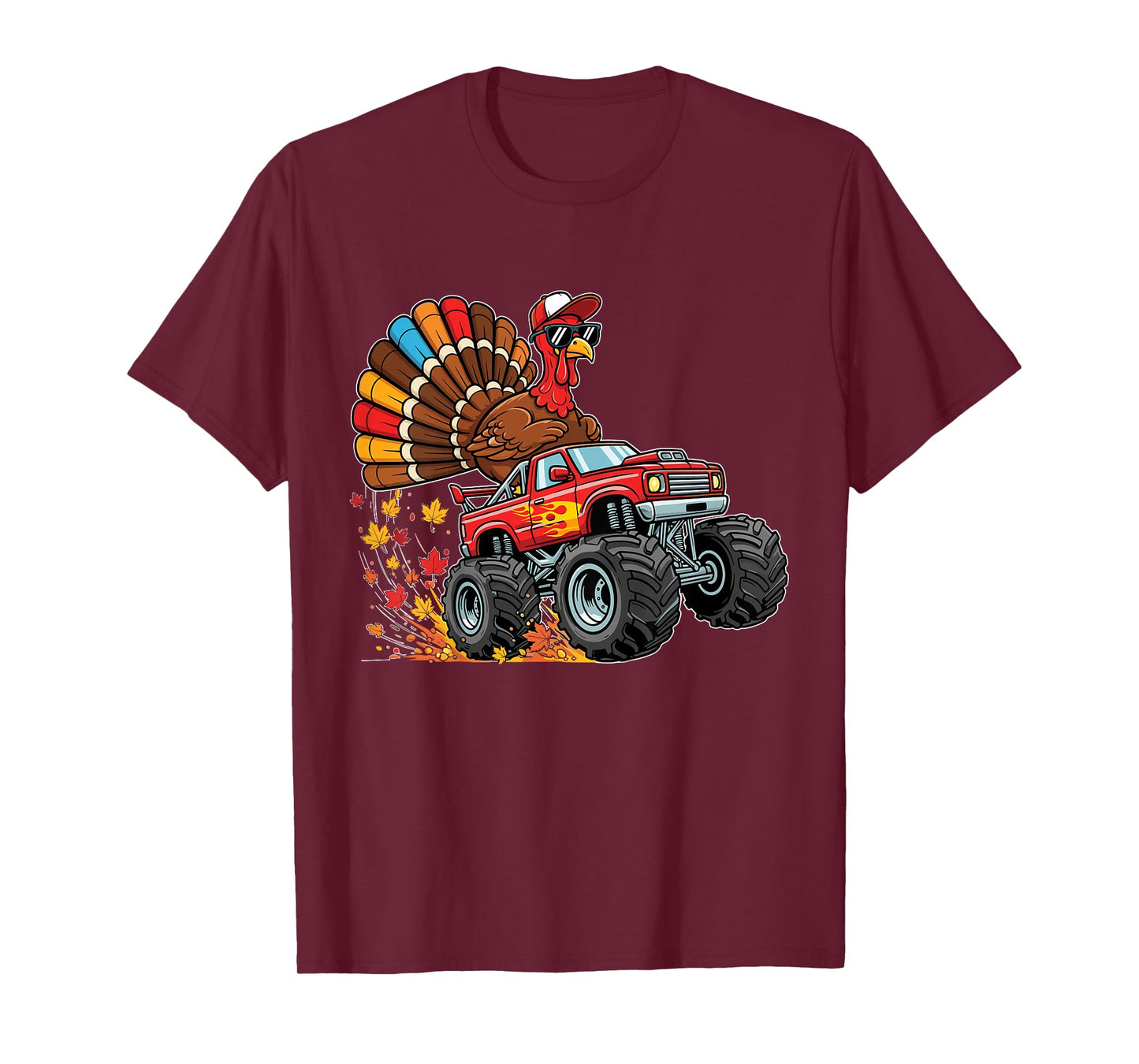 Kids Monster Truck with Turkey Boys Thanksgiving T-Shirt