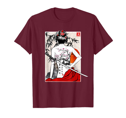 Japanese Samurai Culture Scenery Vintage Sakura Cherry Gift T-Shirt