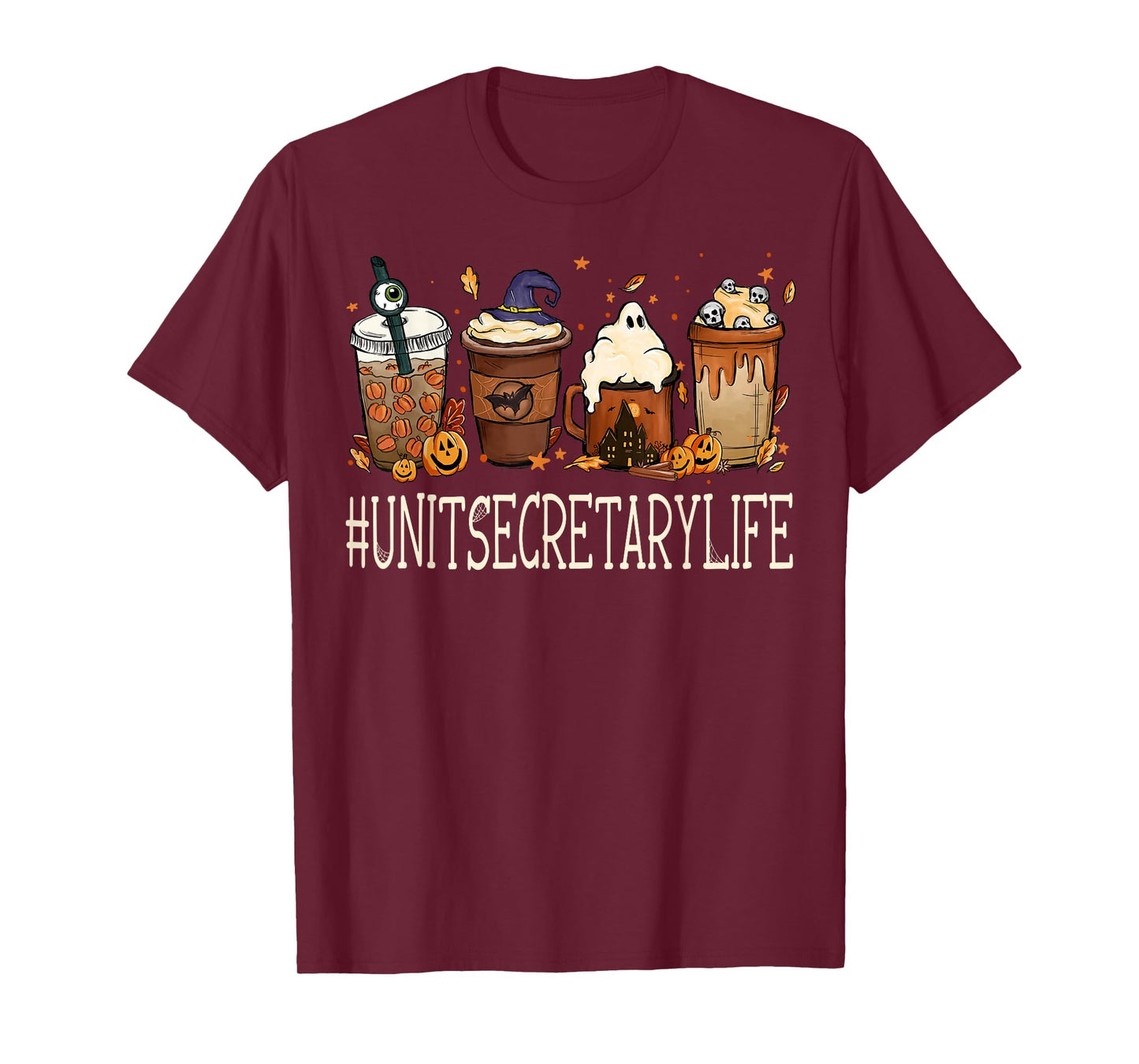 Unit Secretary Horror Fall Coffee Spooky Halloween Pumpkin T-Shirt
