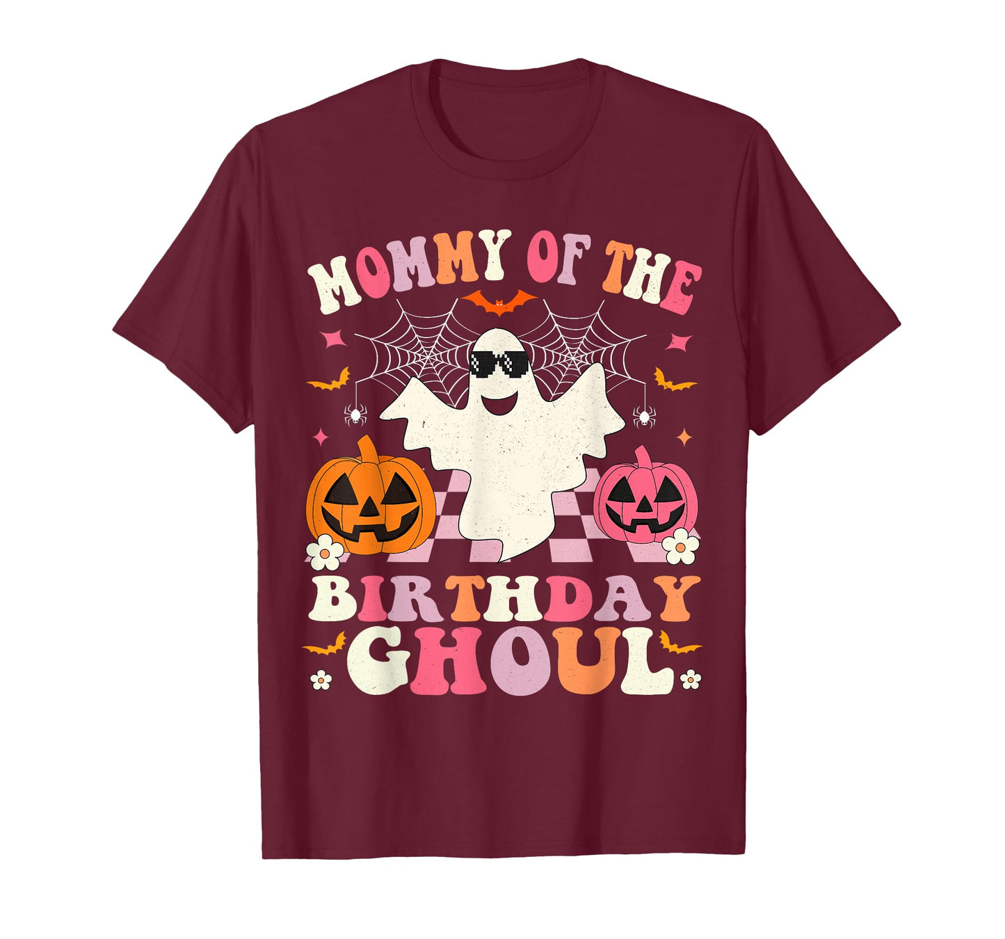 Mommy Of The Birthday Ghoul Groovy Halloween Ghost Spooky T-Shirt
