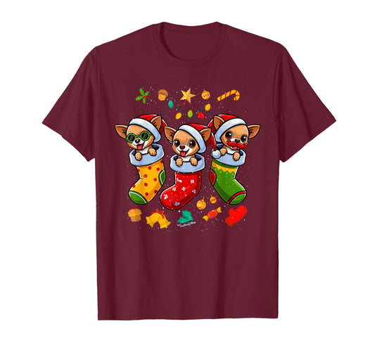 Chihuahua Santa Claus Christmas Stocking Dog X-Mas Dogs T-Shirt