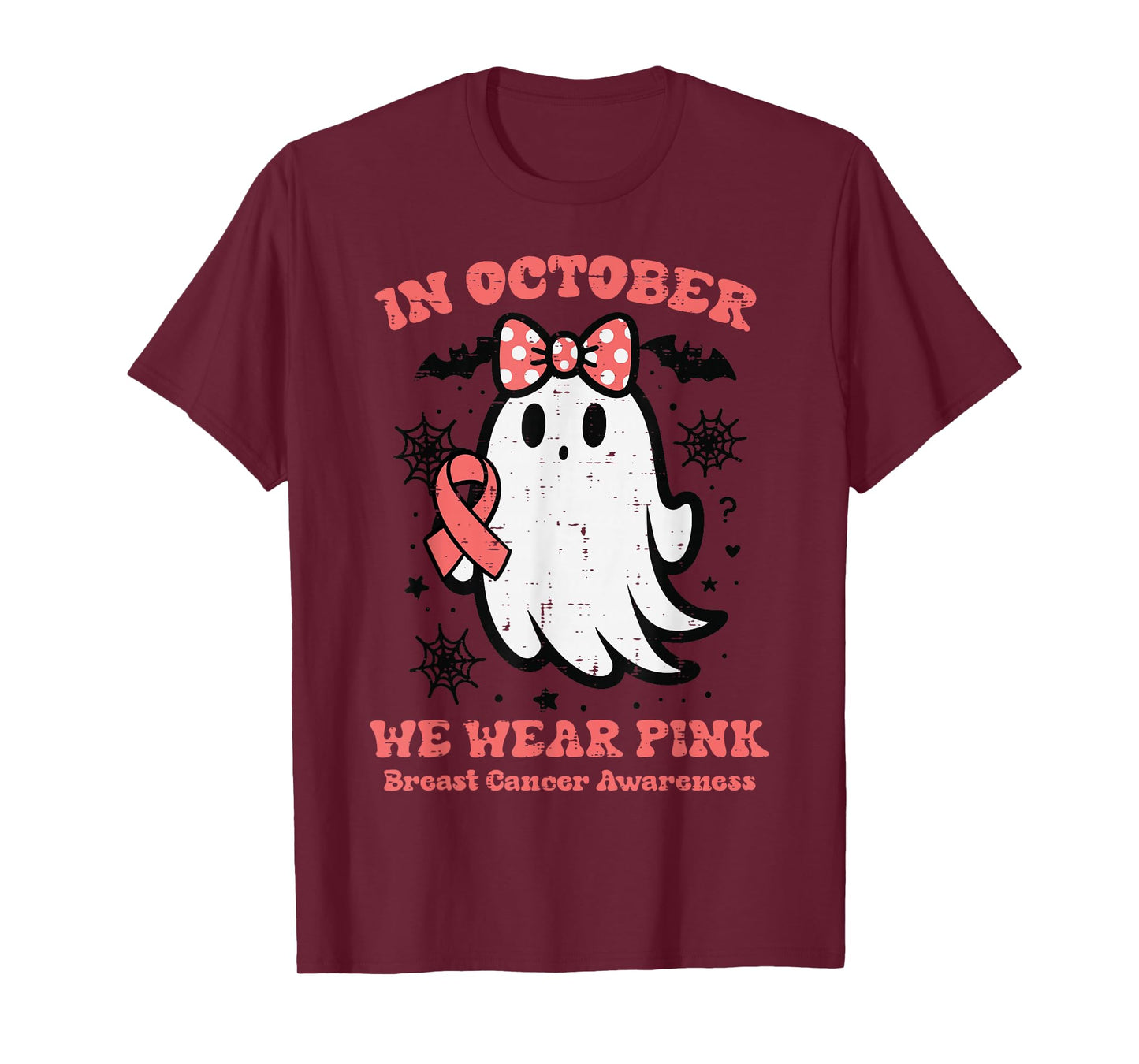 Breast Cancer Ghost Bow October Pink Aware Girls Kids Women T-Shirt