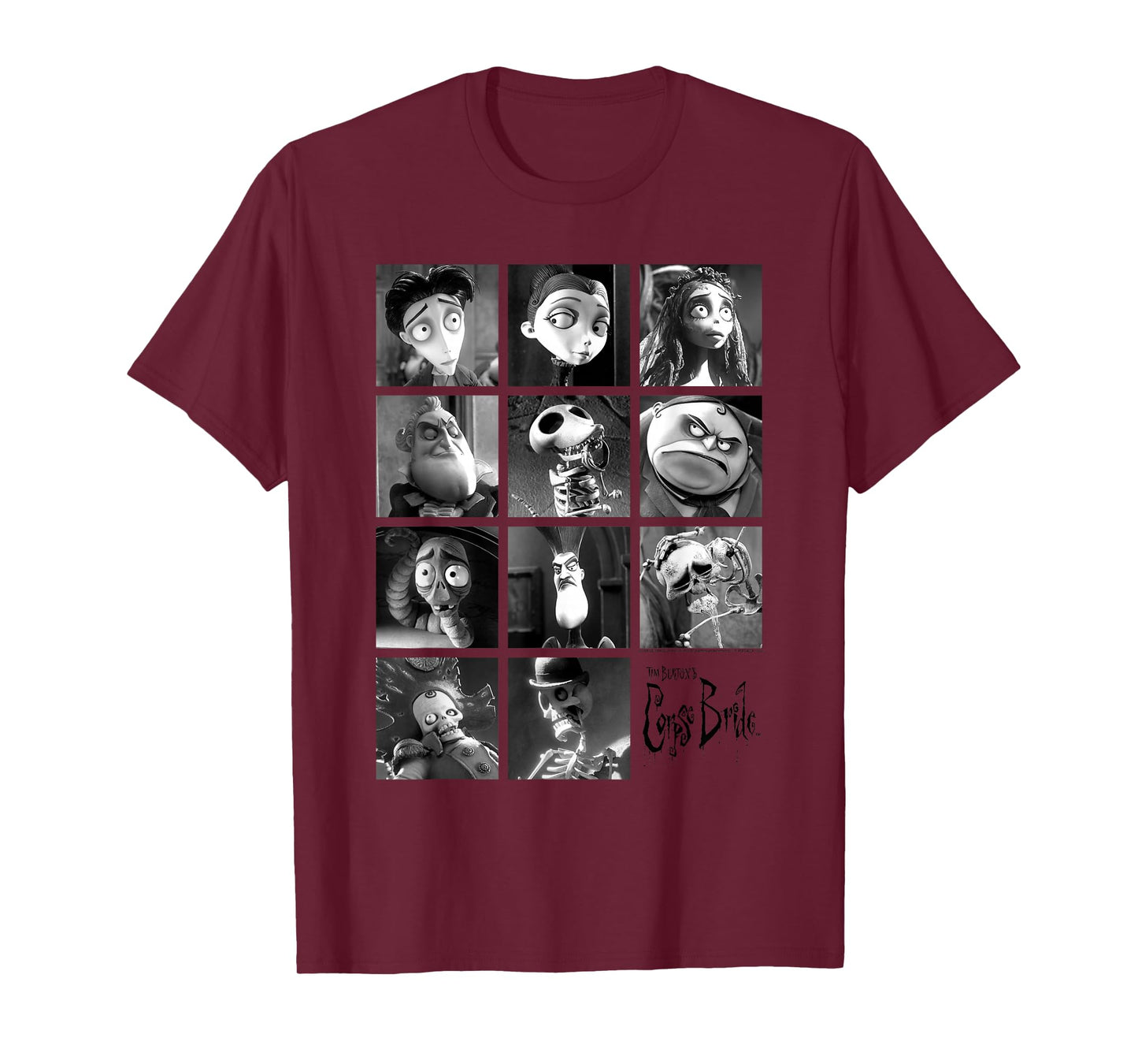 Corpse Bride Character Grid Black and White Photos Movie T-Shirt
