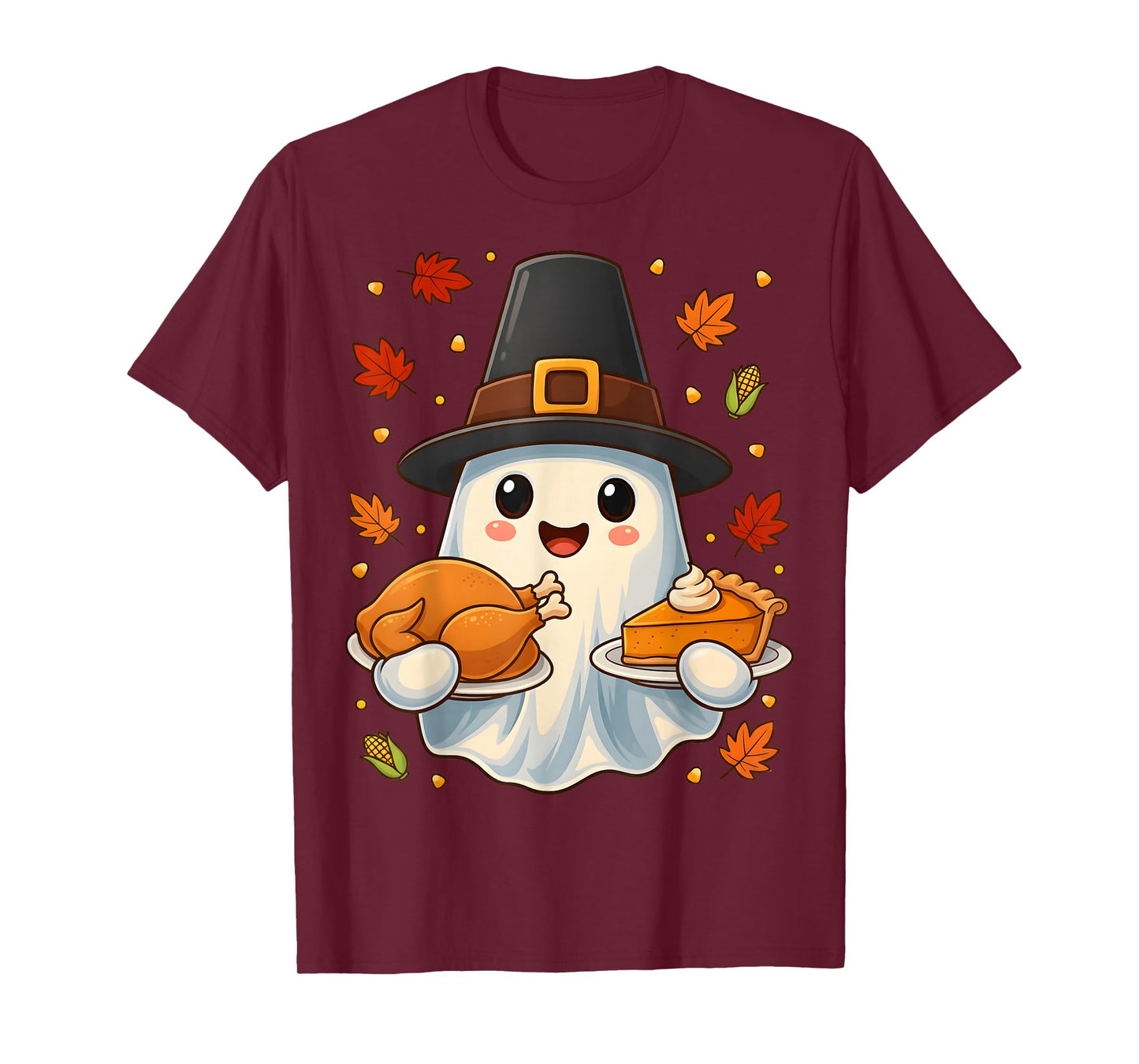 Cute Thanksgiving Ghost Pilgrim Turkey Pumpkin Pie Fall T-Shirt