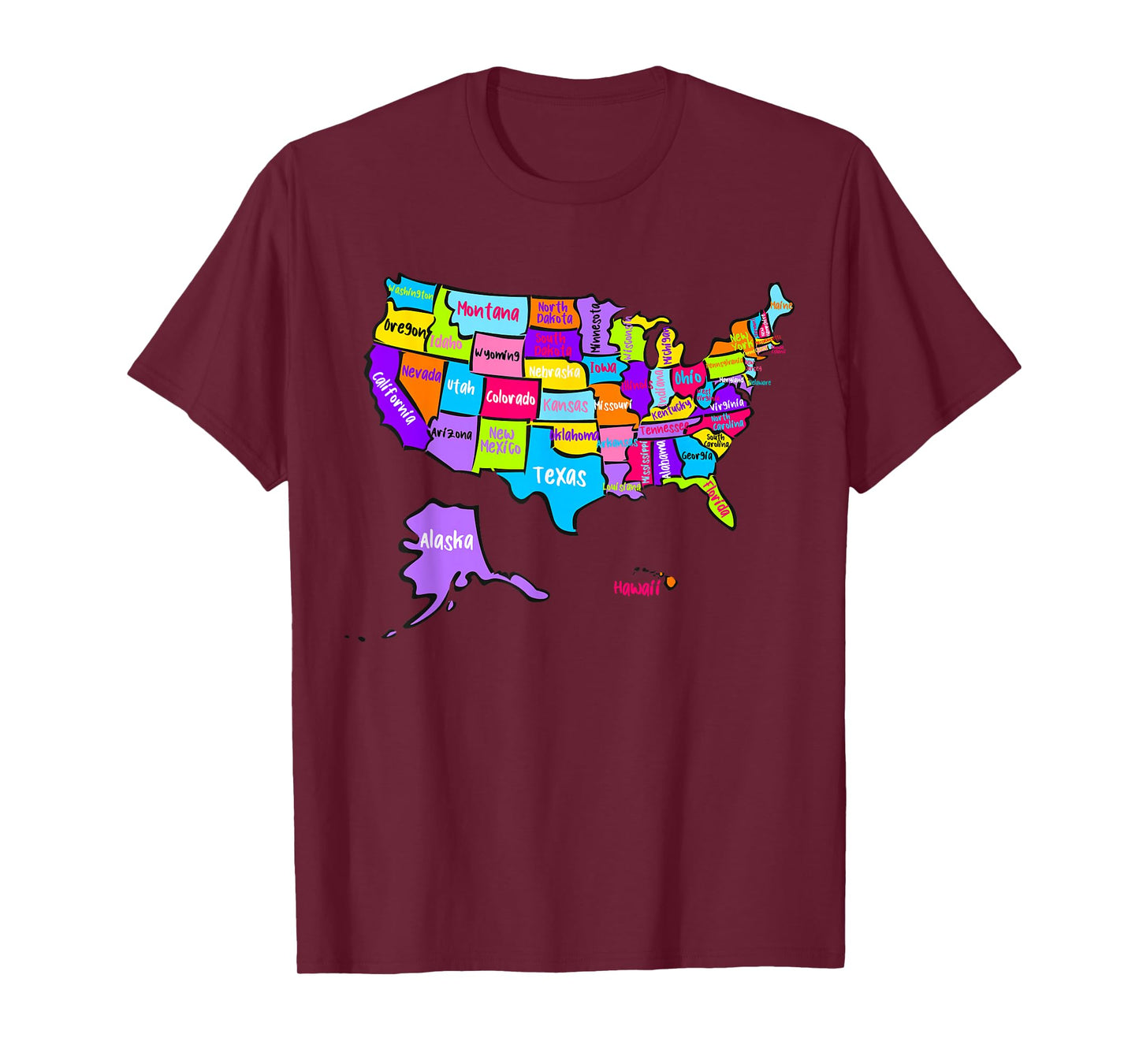 United States of America Colorful Map with State Names T-Shirt