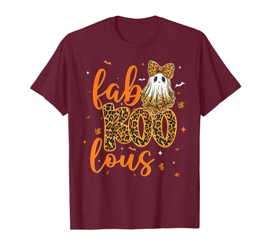 Fab Boo Lous Funny Leopard Cute Coquette Bow Ghost Halloween T-Shirt