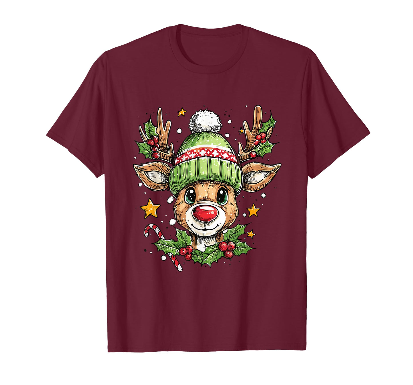 Dude Reindeer Christmas Lights Cozy Reindeer Boy Xmas Outfit T-Shirt