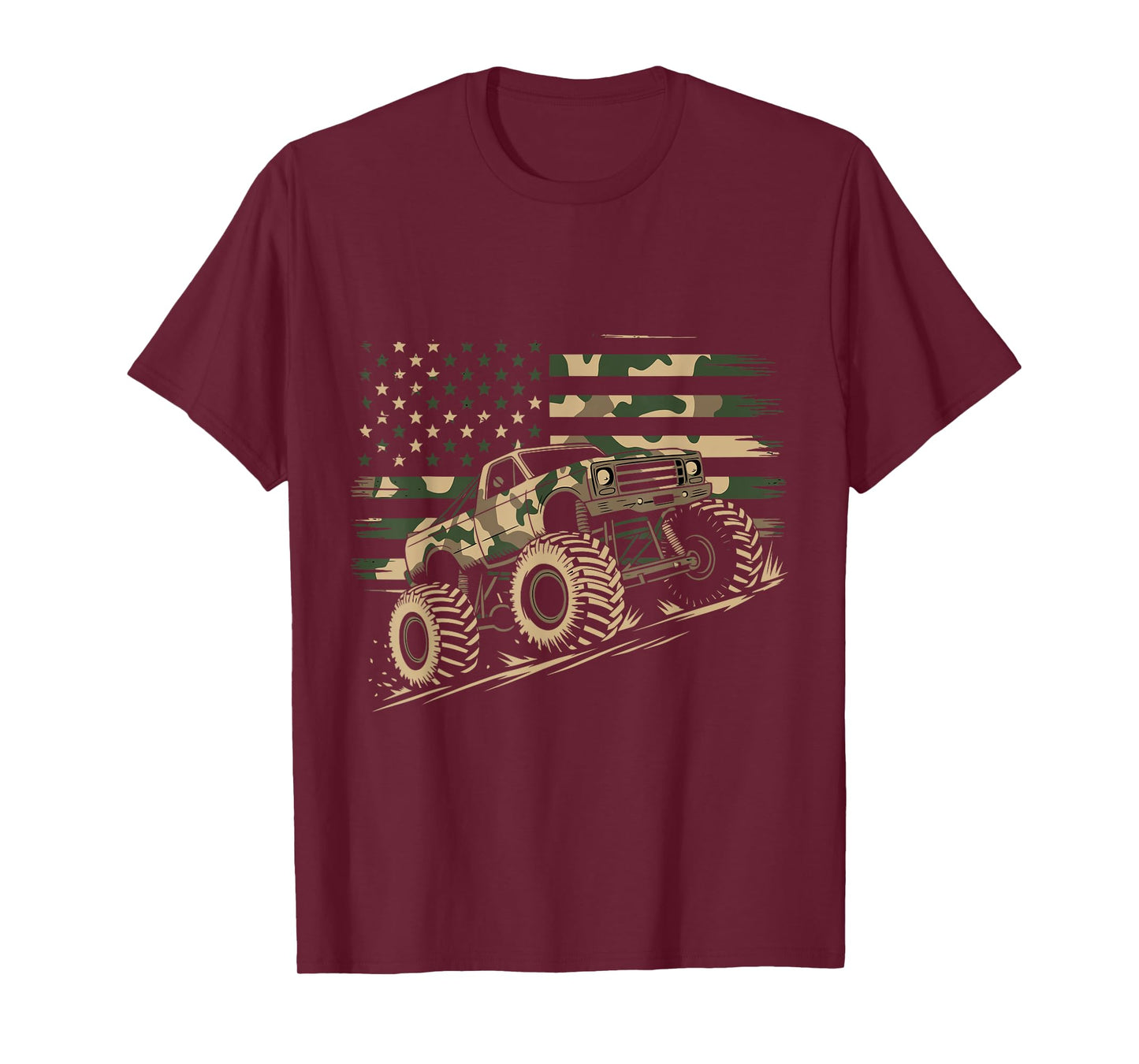 Monster Truck Camo USA Flag Patriotic July 4th Adventure T-Shirt