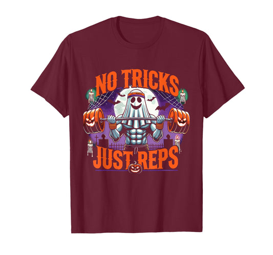 Halloween Workout No Tricks Just Reps Ghost Gym T-Shirt