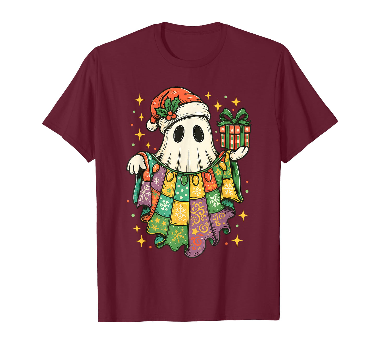 Patchwork Christmas Ghost Christmas, Christmas Boo Ghost T-Shirt