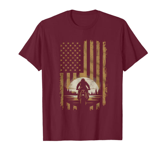 American Flag Motorcycle Tshirt USA Flag Biker Retro T-Shirt