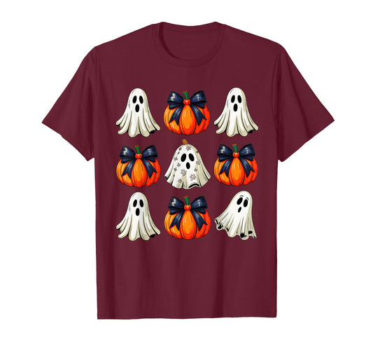 Halloween Coquette Bow Pumpkin Ghost Spooky Boo Women Girls T-Shirt