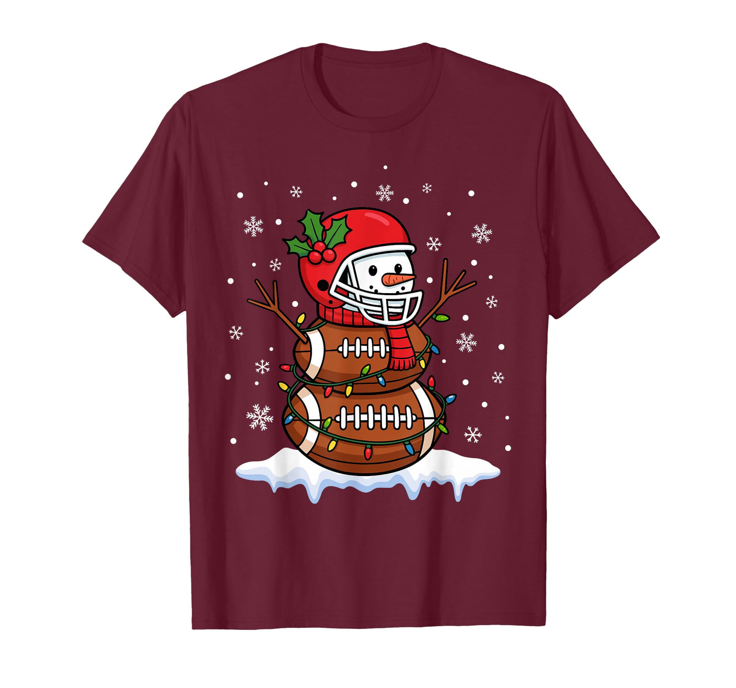 Merry Christmas Football Snowman Holiday Sports Xmas Pajamas T-Shirt