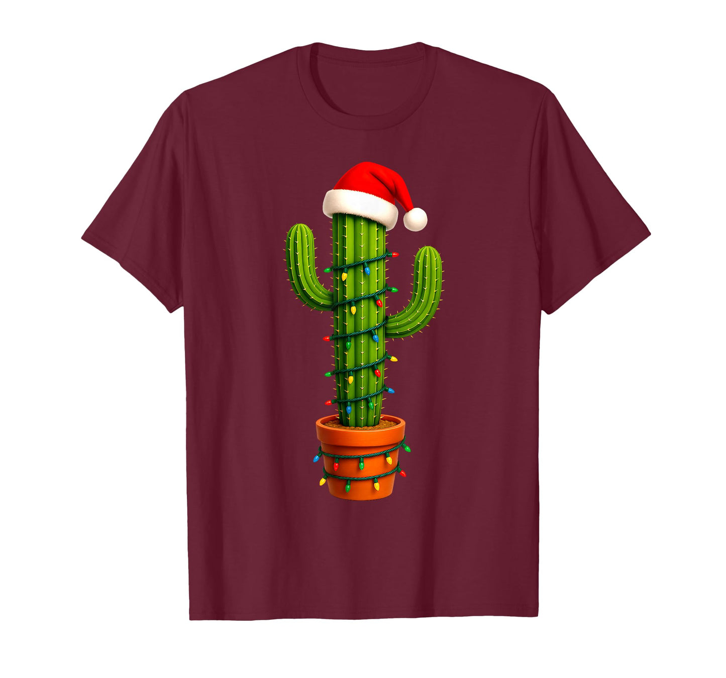 Funny Cactus Santa Hat Xmas Tree Lights Merry Christmas PJS T-Shirt