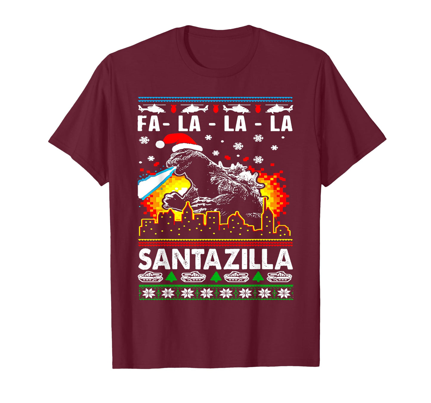 Funny Christmas Santazilla Japanese Monster Dinosaur Boys T-Shirt