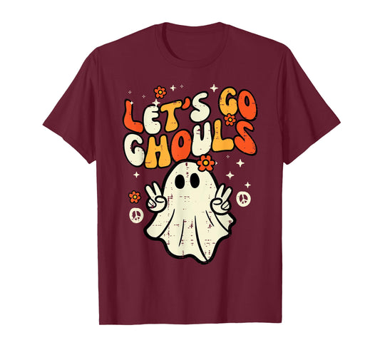 Halloween Lets Go Ghouls Ghost Retro Costume Women Girl Kids T-Shirt