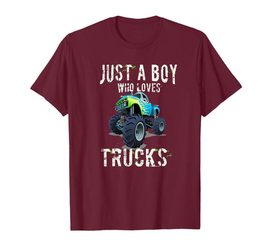 Kids Monster Truck T Shirt Gift Just a Boy Who Loves Trucks