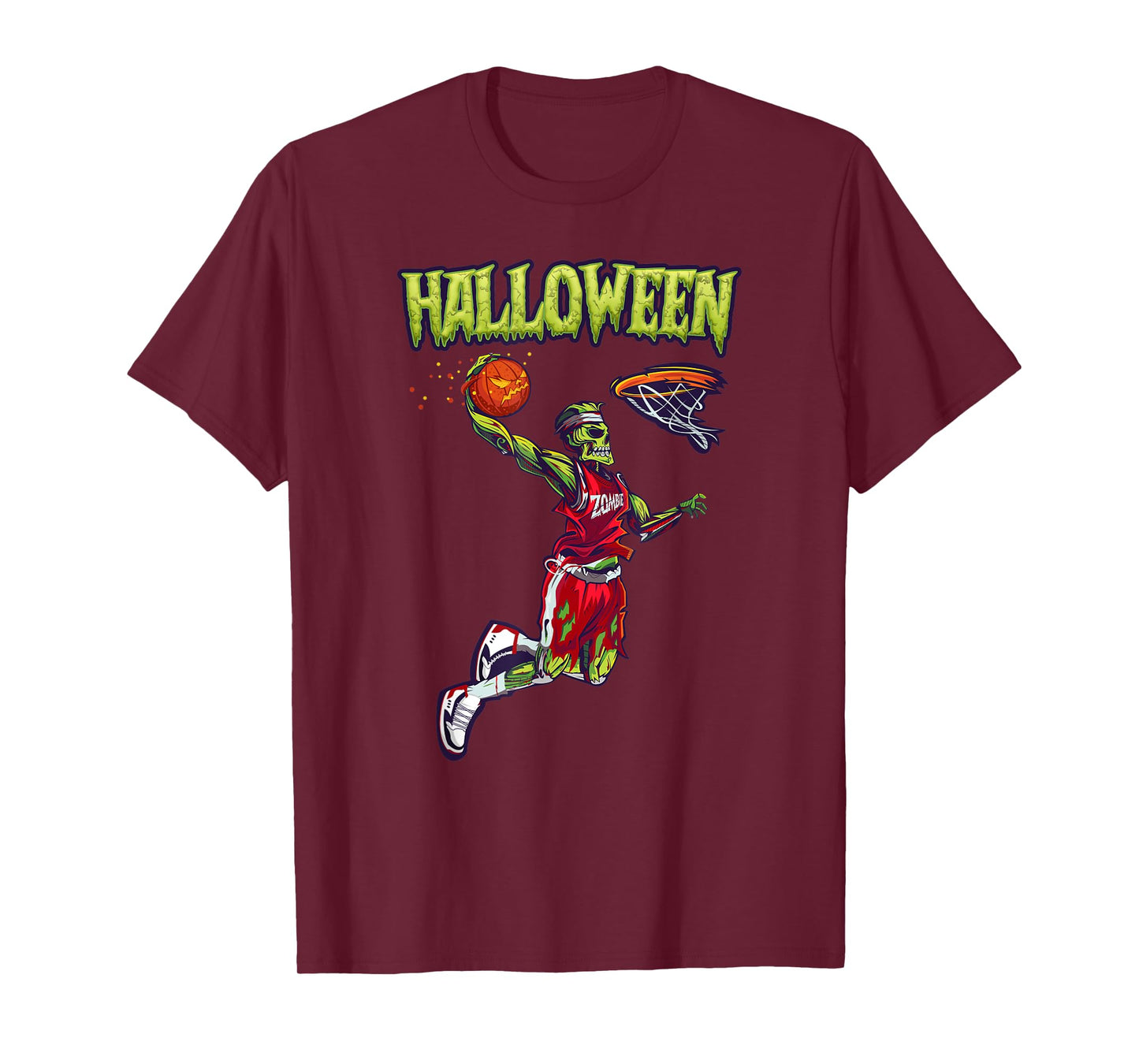 Jump Zombie Basketball Dunk Player Halloween Pumpkin Ball T-Shirt