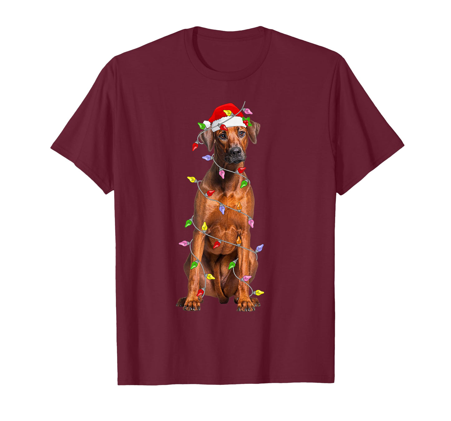 Rhodesian Ridgeback Christmas Santa Hat Lights Pet Dog Xmas T-Shirt