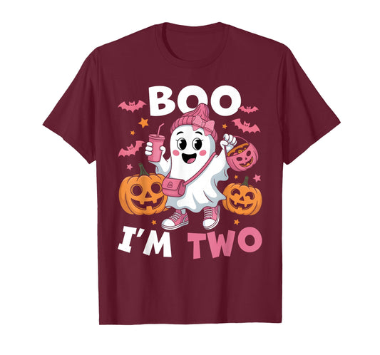 Ghost Boo I'm Two 2nd Birthday Kids Halloween Groovy T-Shirt